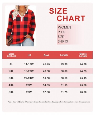 Plus Size Tops for Women Long Sleeve Button Down Shirts Color Block Tunics Fall Winter Tee (XL-5XL) 1-plaid Red $12.99 Tops