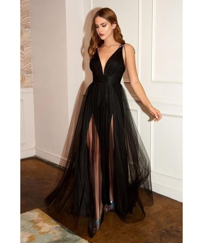 Tulle Long Prom Dresses Spaghetti Strap Deep V-Neck Sexy Split Formal Evening Party Gowns. Coral $36.25 Dresses