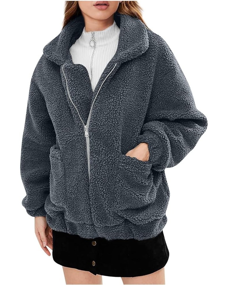 Sherpa Coats for Women Fall Winter Warm Fuzzy Fleece Jacket 2024 Fashion Zip Up Hoodie A-royal Blue $13.19 Jackets