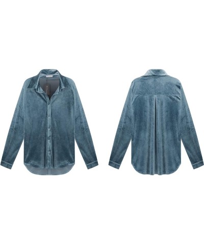 Womens Winter Velvet Long Sleeve Button Down Casual Tops Shirts Lightblue $15.12 Blouses