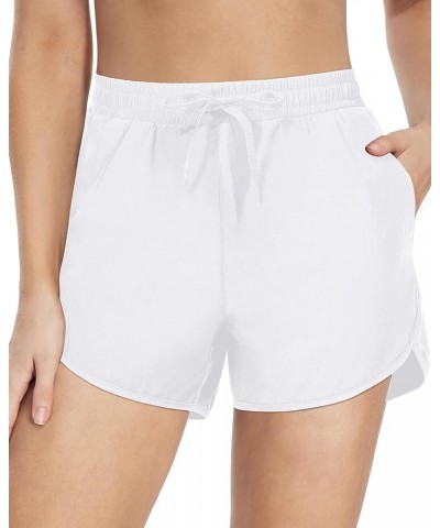 Women's 3" Inseam Quick Dry Swim Shorts with Pockets High Waist Board Shorts with Liner UPF 50+ Bathing Shorts 3 inch White $...