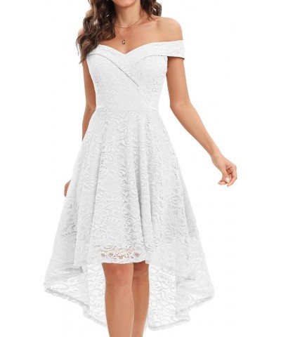 Women's Elegant Floral Lace Dress Off The Shoulder High Low Hem Dresses for Wedding for Cocktail for Party Hi Low-white $16.8...