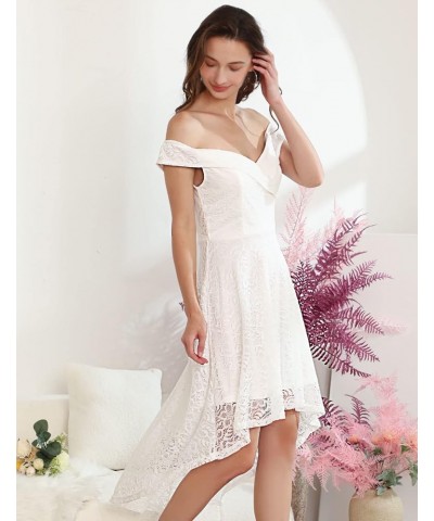 Women's Elegant Floral Lace Dress Off The Shoulder High Low Hem Dresses for Wedding for Cocktail for Party Hi Low-white $16.8...