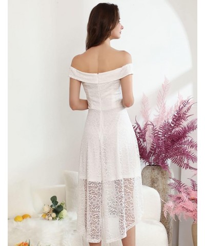 Women's Elegant Floral Lace Dress Off The Shoulder High Low Hem Dresses for Wedding for Cocktail for Party Hi Low-white $16.8...