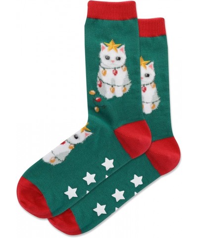 Women's Cozy Holiday Gripper Crew Socks-1 Pair Pack-Cute & Fun Novelty Gifts Fuzzy Christmas Tree Cat (Green) $7.31 Socks