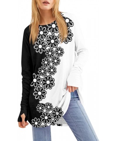 Tunic Tops Women's Casual Long Sleeve Tops Crew Neck Round Hem Loose T-Shirts Tunic Tops with Thumb Holes 05-white $8.01 Tops