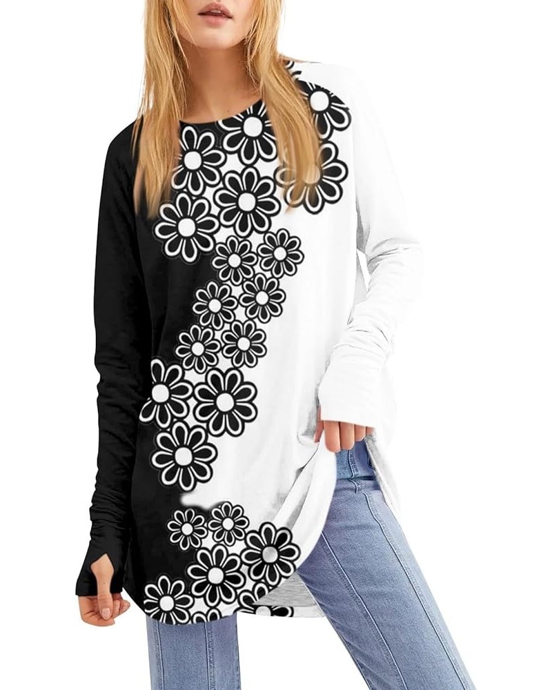 Tunic Tops Women's Casual Long Sleeve Tops Crew Neck Round Hem Loose T-Shirts Tunic Tops with Thumb Holes 05-white $8.01 Tops