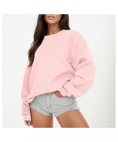 Womens Sweatshirts Long Sleeve Crew Neck Pullover Sweatshirt Casual 2023 Teens Girls Fashion Cute Fall Outfits Shirts Z1-pink...