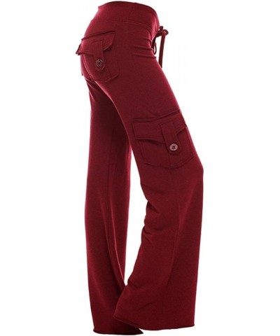 Cargo Pants for Women Bootcut Yoga Pants Wide Leg Sweatpants Long Plus Size Workout Gym Trousers with Button Pockets B-wine $...