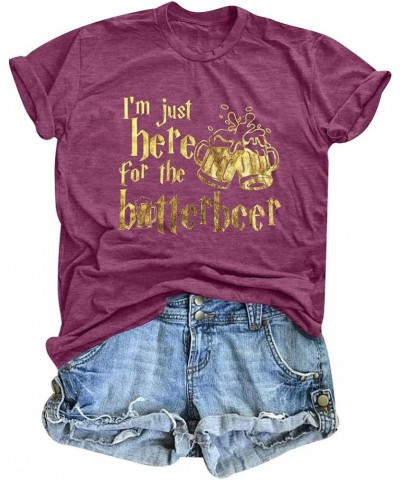 Magical Shirts for Women I'm Just Here for The Butterbeer Shirt Wizard Magic Shirt Witch Wizard Tees Vacation Tops Purple $10...