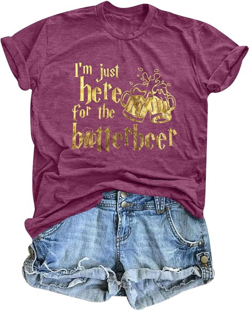 Magical Shirts for Women I'm Just Here for The Butterbeer Shirt Wizard Magic Shirt Witch Wizard Tees Vacation Tops Purple $10...