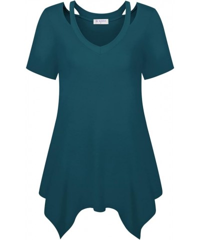 Womens Short Sleeve Tunic Tops Cut Out V Neck Dressy Casual Loose Fit Long Tops Dark Blue $13.23 Tops