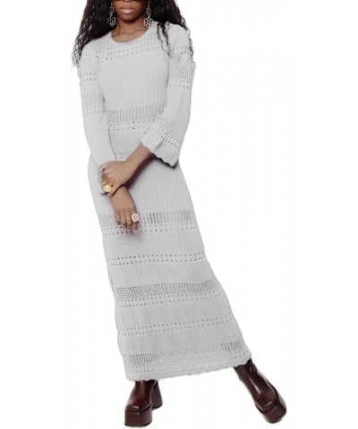 Women Crochet Knit Long Sleeve Maxi Dress Hollow Out Backless Cover Up Long Dress Y2k See Through Knitted Beachwear D-white F...