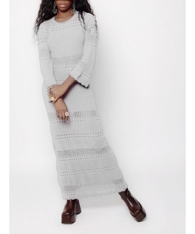 Women Crochet Knit Long Sleeve Maxi Dress Hollow Out Backless Cover Up Long Dress Y2k See Through Knitted Beachwear D-white F...