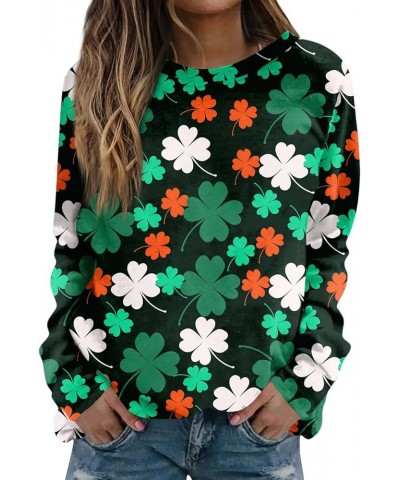 St Patricks Day Shirt Crew Neck Sweatshirts Women’s Shamrock Long Sleeve Shirt Tunic Pullover Clover Loose Sweatshirt 04-whit...