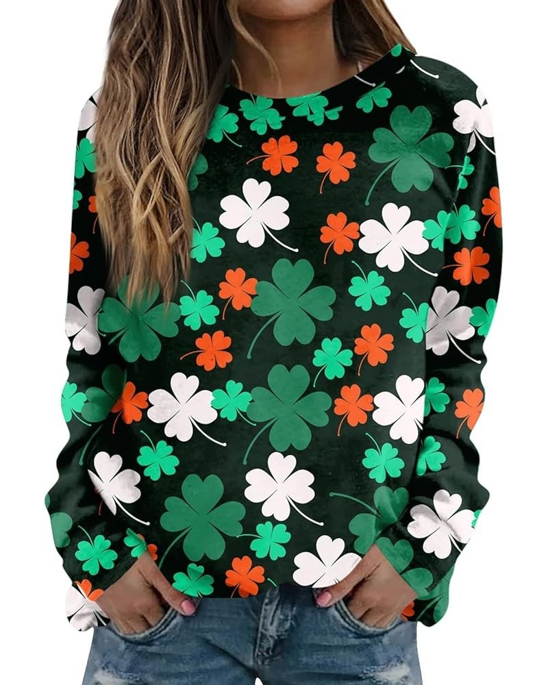 St Patricks Day Shirt Crew Neck Sweatshirts Women’s Shamrock Long Sleeve Shirt Tunic Pullover Clover Loose Sweatshirt 04-whit...