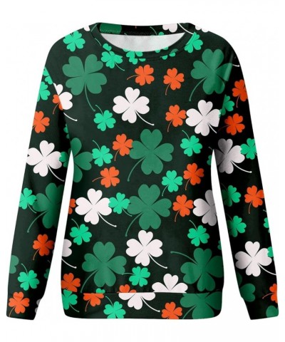 St Patricks Day Shirt Crew Neck Sweatshirts Women’s Shamrock Long Sleeve Shirt Tunic Pullover Clover Loose Sweatshirt 04-whit...