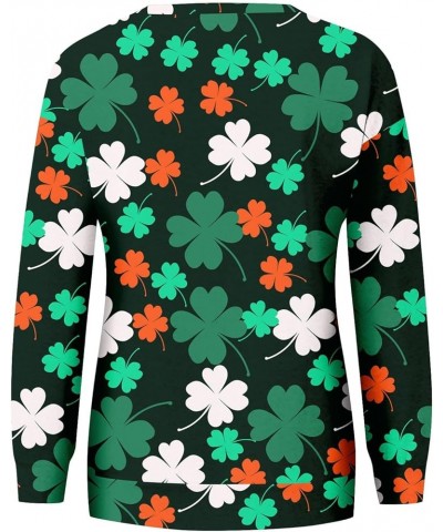 St Patricks Day Shirt Crew Neck Sweatshirts Women’s Shamrock Long Sleeve Shirt Tunic Pullover Clover Loose Sweatshirt 04-whit...