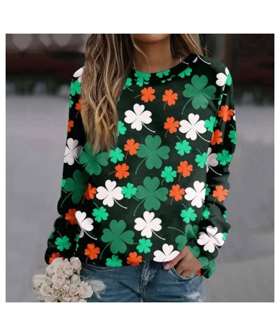 St Patricks Day Shirt Crew Neck Sweatshirts Women’s Shamrock Long Sleeve Shirt Tunic Pullover Clover Loose Sweatshirt 04-whit...