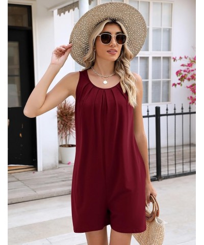 Rompers for Women Summer Casual Sleeveless Pleated Shorts Overalls Jumpsuits with Pockets Wine Red $11.24 Rompers