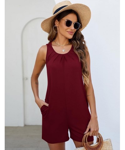 Rompers for Women Summer Casual Sleeveless Pleated Shorts Overalls Jumpsuits with Pockets Wine Red $11.24 Rompers