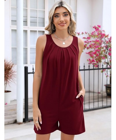 Rompers for Women Summer Casual Sleeveless Pleated Shorts Overalls Jumpsuits with Pockets Wine Red $11.24 Rompers