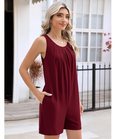 Rompers for Women Summer Casual Sleeveless Pleated Shorts Overalls Jumpsuits with Pockets Wine Red $11.24 Rompers