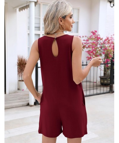 Rompers for Women Summer Casual Sleeveless Pleated Shorts Overalls Jumpsuits with Pockets Wine Red $11.24 Rompers