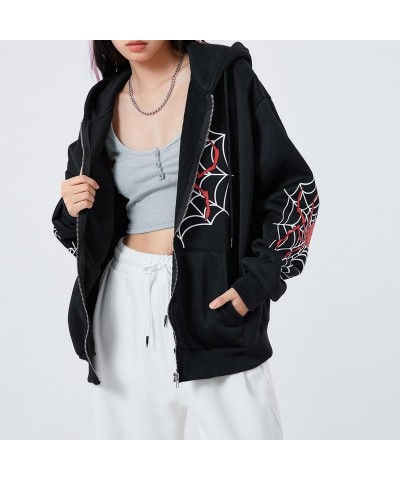 Womens Y2k Skeleton Zip Up Hoodies Rhinestone Graphic Oversized Pullovers Sweatshirt Goth jacket with Pockets 07-spider Web P...