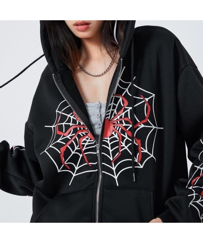 Womens Y2k Skeleton Zip Up Hoodies Rhinestone Graphic Oversized Pullovers Sweatshirt Goth jacket with Pockets 07-spider Web P...