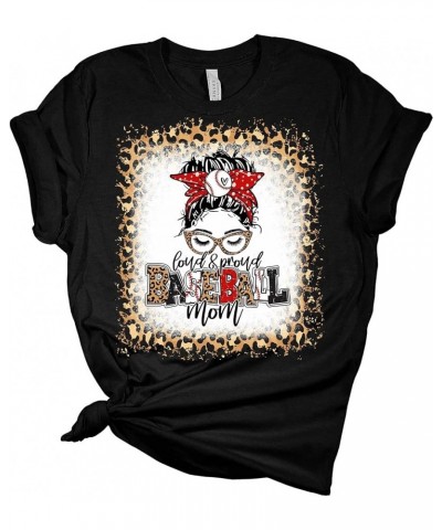 Baseball Mom Loud and Proud Women's Graphic Leopard Bleach Print T-Shirt Heather Red $13.70 T-Shirts