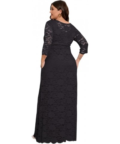 Women's Plus Size Floral Lace Wedding Dress 3 4 Sleeve Bridesmaid Evening Party Long Maxi Dresses with Pockets B-black $31.89...