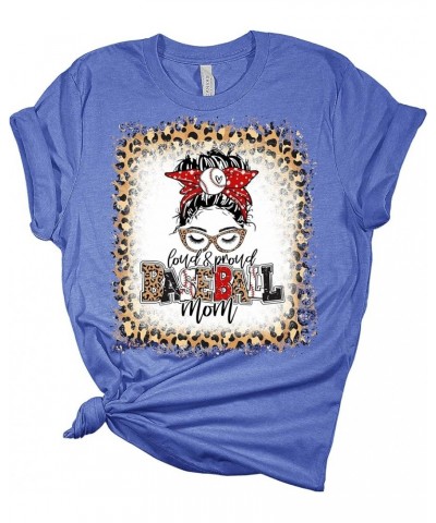 Baseball Mom Loud and Proud Women's Graphic Leopard Bleach Print T-Shirt Heather Red $13.70 T-Shirts