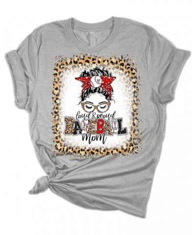 Baseball Mom Loud and Proud Women's Graphic Leopard Bleach Print T-Shirt Heather Red $13.70 T-Shirts