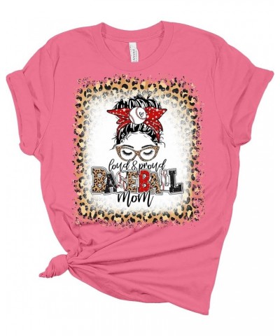 Baseball Mom Loud and Proud Women's Graphic Leopard Bleach Print T-Shirt Heather Red $13.70 T-Shirts