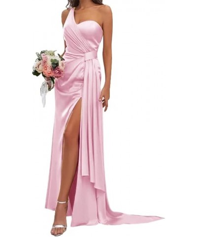 Mermaid Satin Bridesmaid Dresses for Wedding Hi Lo Slit Formal Evening Gowns for Juniors Pink $33.32 Dresses