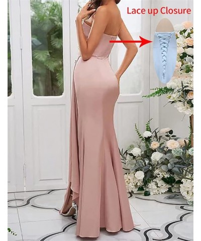 Mermaid Satin Bridesmaid Dresses for Wedding Hi Lo Slit Formal Evening Gowns for Juniors Pink $33.32 Dresses