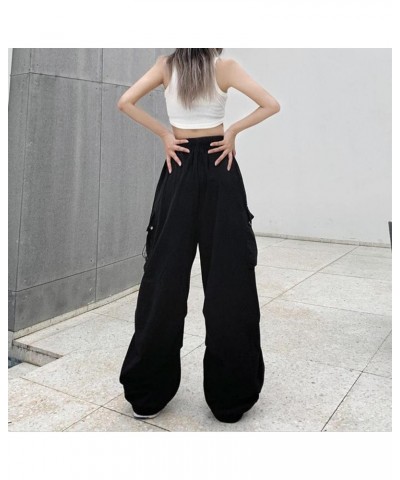 Baggy Cargo Sweatpants for Women Casual Elastic High Waist Jogger Hip Hop Y2K Pants Wide Leg Parachute Pants Streetwear A- Bl...