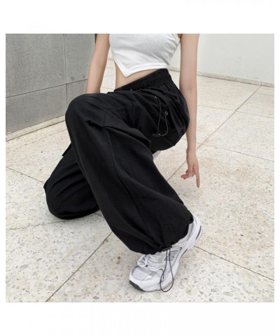 Baggy Cargo Sweatpants for Women Casual Elastic High Waist Jogger Hip Hop Y2K Pants Wide Leg Parachute Pants Streetwear A- Bl...