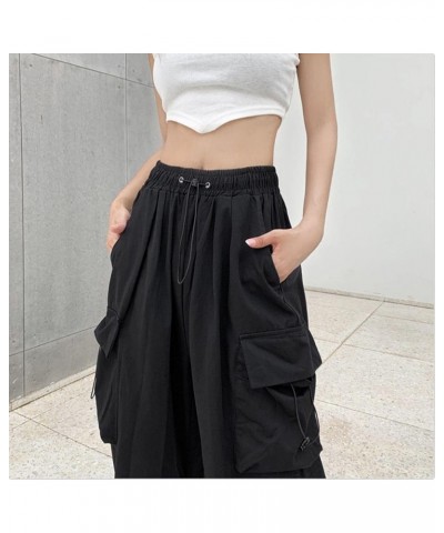 Baggy Cargo Sweatpants for Women Casual Elastic High Waist Jogger Hip Hop Y2K Pants Wide Leg Parachute Pants Streetwear A- Bl...