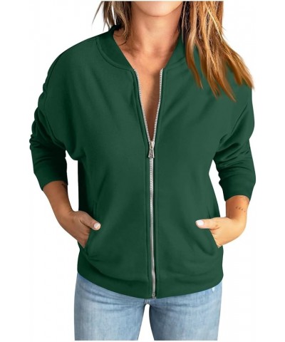 Women's Zip Up jackets Lightweight Collarless Long Sleeve Solid Color Coats Casual Fashion Sport Outwear 1202 B-dark Green $9...