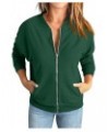 Women's Zip Up jackets Lightweight Collarless Long Sleeve Solid Color Coats Casual Fashion Sport Outwear 1202 B-dark Green $9...