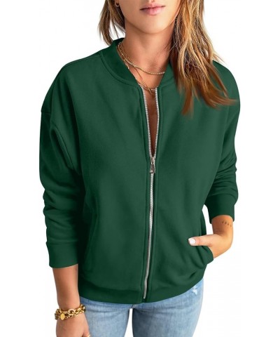 Women's Zip Up jackets Lightweight Collarless Long Sleeve Solid Color Coats Casual Fashion Sport Outwear 1202 B-dark Green $9...