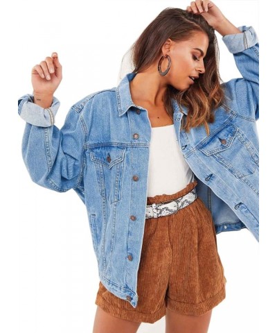 Women's Oversized Denim Jacket Light Blue Washed $26.87 Jackets