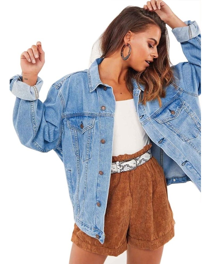 Women's Oversized Denim Jacket Light Blue Washed $26.87 Jackets