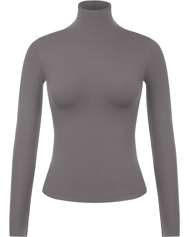 Seamless Women's Long Sleeve Shirts Mock Turtleneck Slim Fit Tops Basic Tee Light Support Darkgray $24.93 T-Shirts