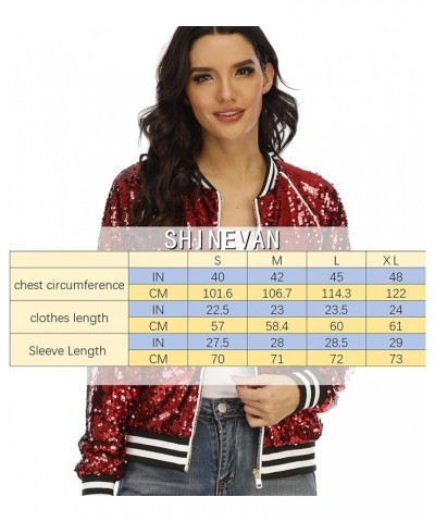 Women's sequined shiny long-sleeved zipper flight jacket casual party disco proscenium ballroom Bright Red $22.88 Jackets