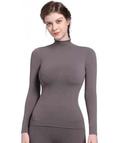 Seamless Women's Long Sleeve Shirts Mock Turtleneck Slim Fit Tops Basic Tee Light Support Darkgray $24.93 T-Shirts