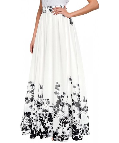 Women Floral Long Skirts Chiffon Summer Beach High Waisted Maxi Skirts Black White $19.11 Skirts