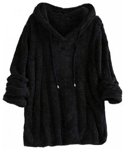 Women's Sweatshirt Sherpa Fleece Hoodie Oversized Pullover Fuzzy Pajama Tops Black $12.19 Hoodies & Sweatshirts